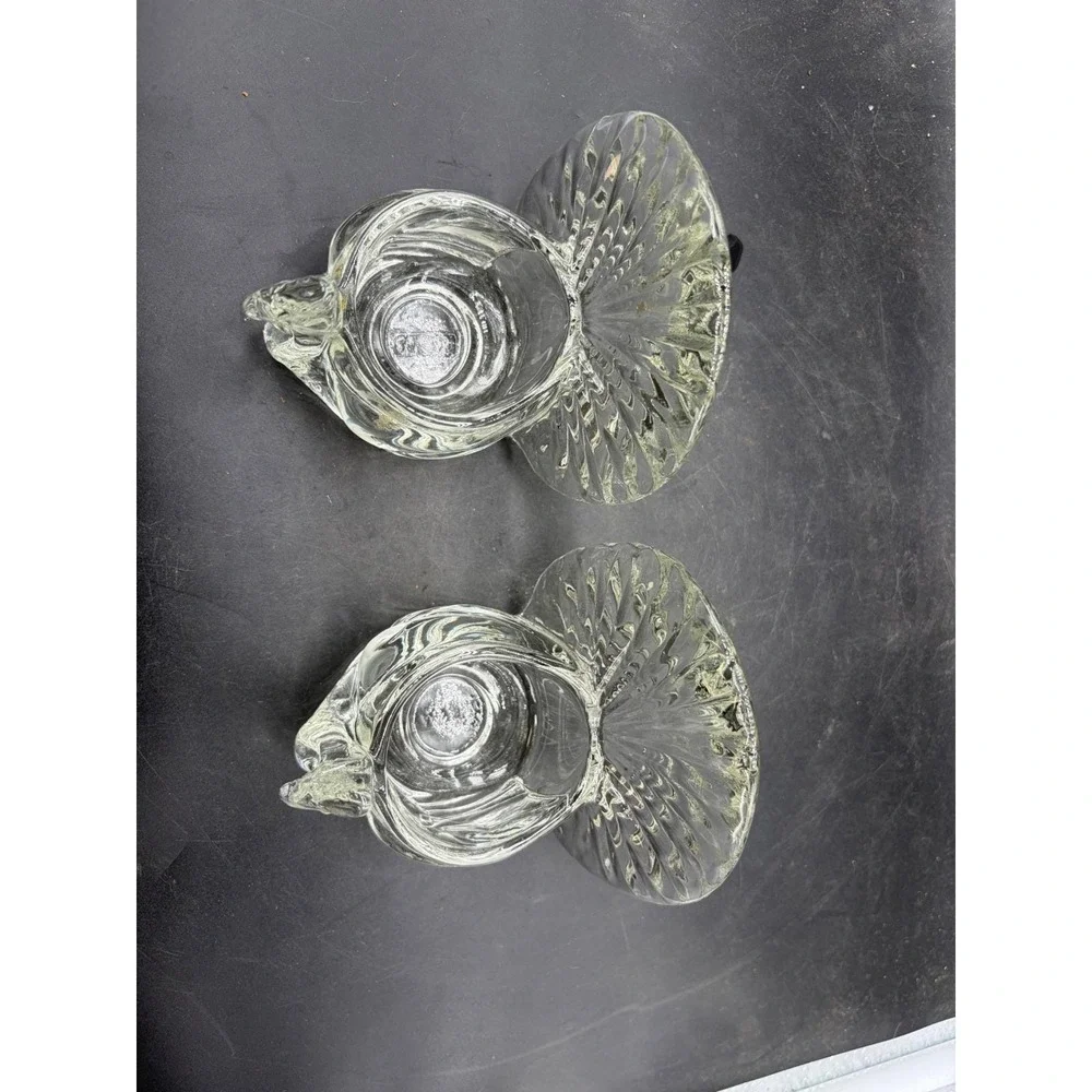 Vintage Avon Clear Glass Turkey Salt Cellars Votive Holders Pair Thanksgiving